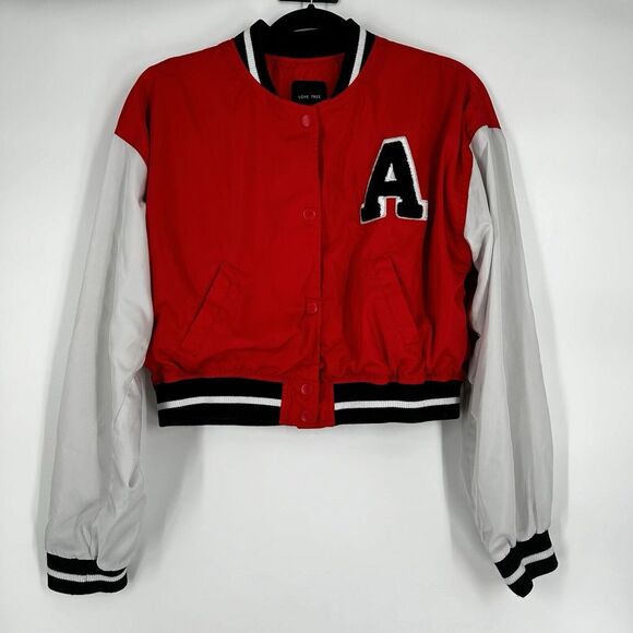 Love Tree Juniors Crop‎ Red White 'A" Monogram Jacket Varsity Large - Picture 1 of 6